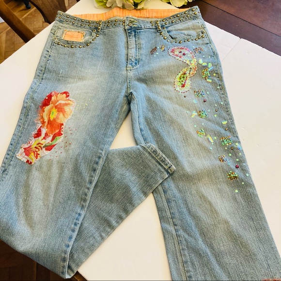 Alberto Makali Denim - Alberto Makali embellished floral stud jeans 14